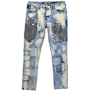 Imperious Patchwork Distressed Jeans Mens 36x32 Slim Straight Studded...